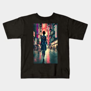 Cyberpunk girl in the streets of Tokyo Kids T-Shirt